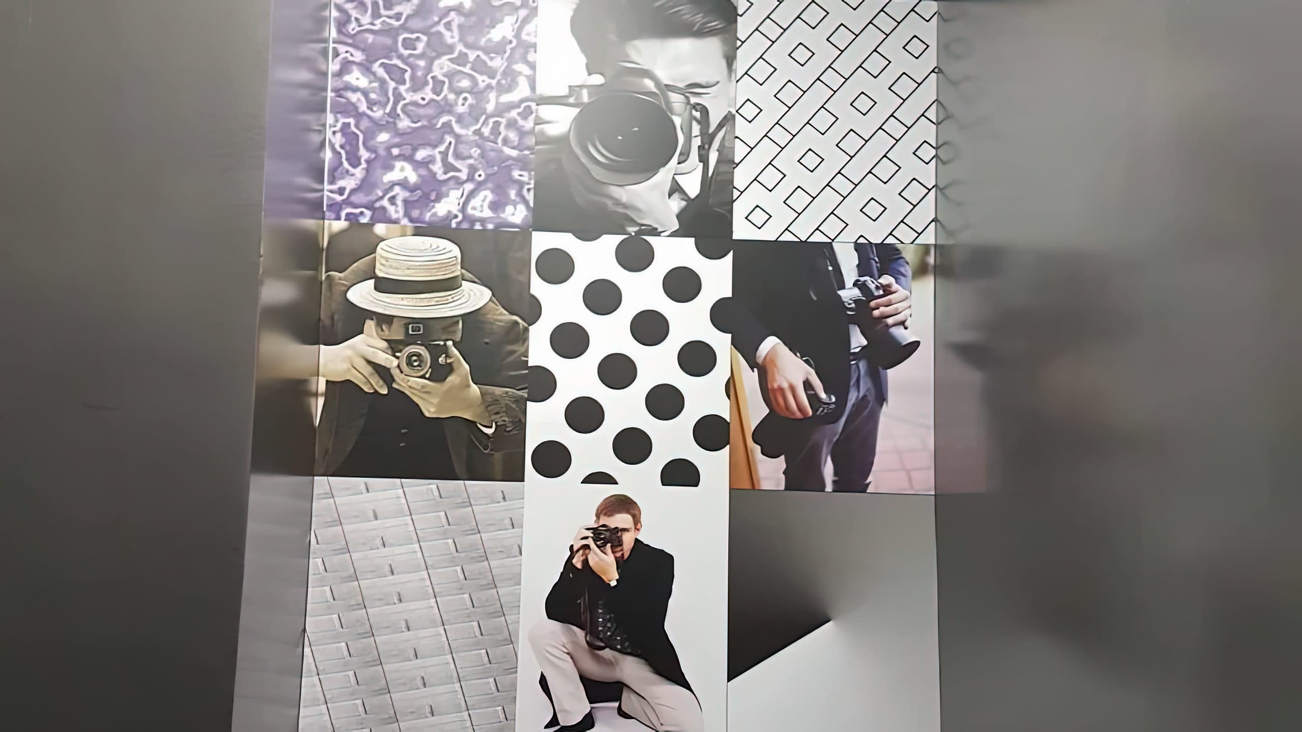 Дизайнерски фототапет по поръчка, изработен като стилен колаж от различни черно-бели изображения и текстури.